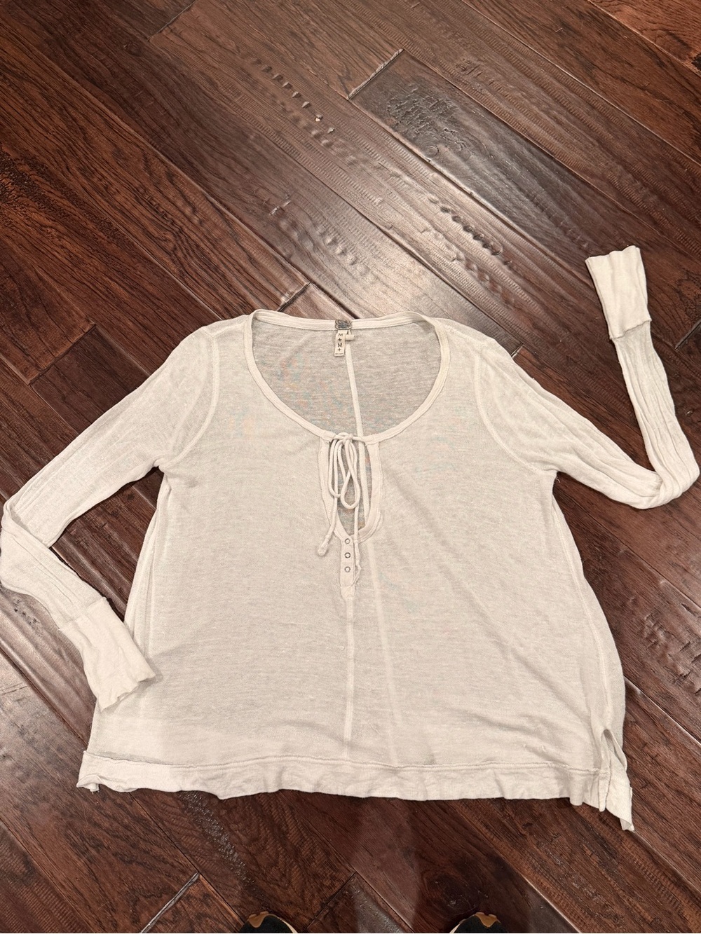 We The Free Light Cream Long-Sleeve Tie-Front Scoop Top